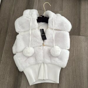 NWT WHITE BEBE FUR HOODED VEST
